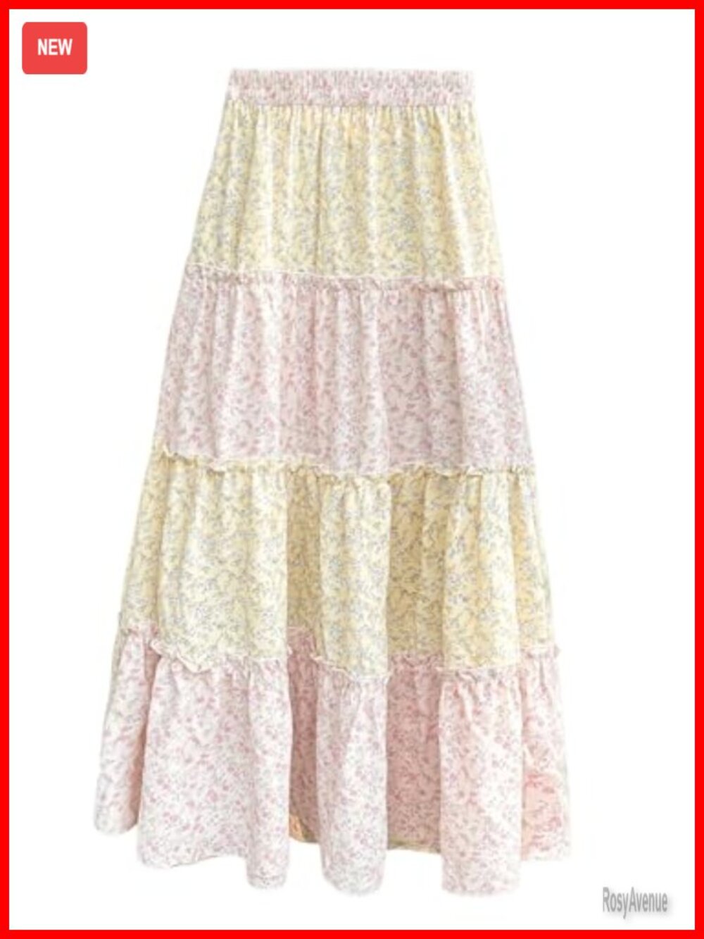 Boho Floral Maxi Skirt Plaid Ruffle Flowy Long Skirt Gingham